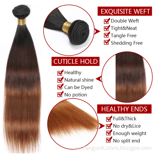 Uniky Three Tone Body Wave Ombre Brazilian Human Hair 4 Bundles Weave Wet and Wavy with Closure